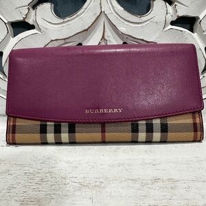 Burberry Nova Check Magenta Leather Trim Long Wallet